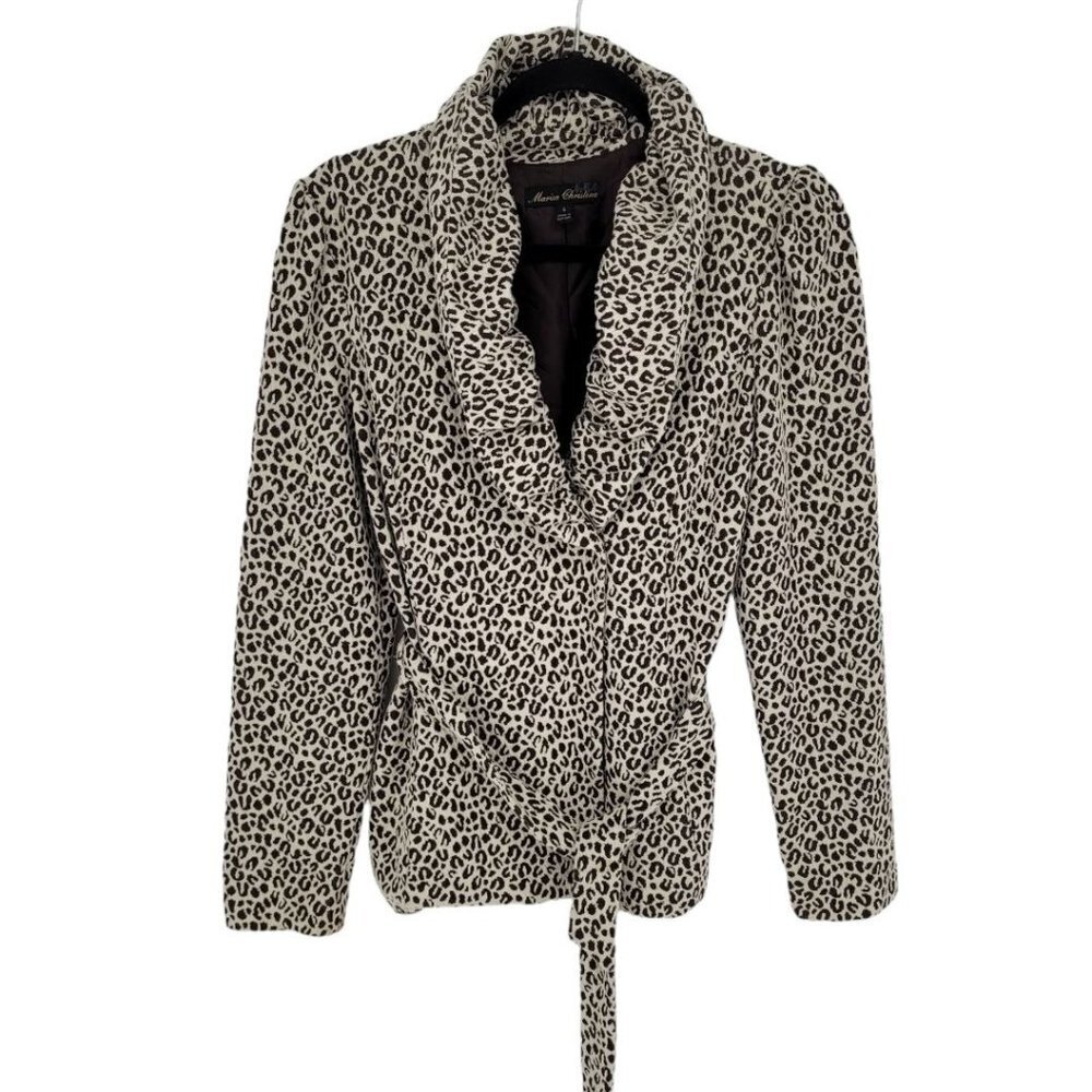 Marisa Christina womens small brown leopard print lined 1 snap belted blazer